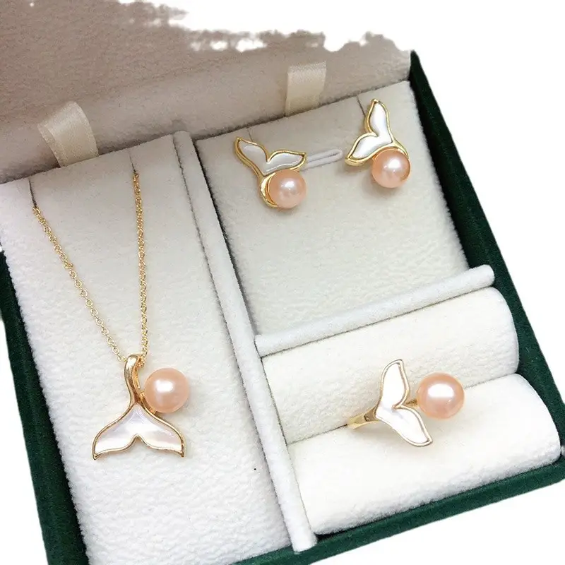 Freshwater Pearl Necklace Set 7-8mm Gold - Image 10
