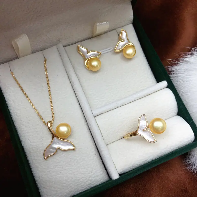 Freshwater Pearl Necklace Set 7-8mm Gold - Image 3