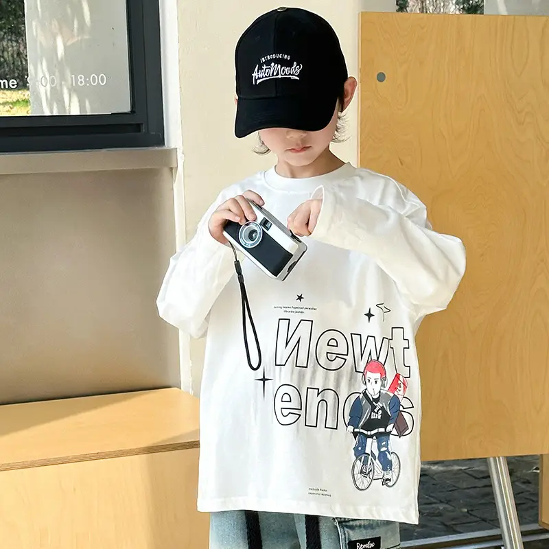 Boys Long Sleeve White T-Shirt Spring 2025 Medium Large - Image 3