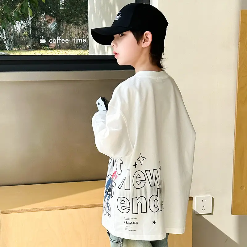 Boys Long Sleeve White T-Shirt Spring 2025 Medium Large - Image 4