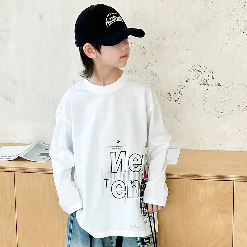 Boys Long Sleeve White T-Shirt Spring 2025 Medium Large - Image 5