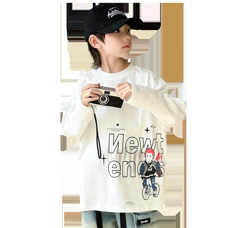 Boys Long Sleeve White T-Shirt Spring 2025 Medium Large - Image 6