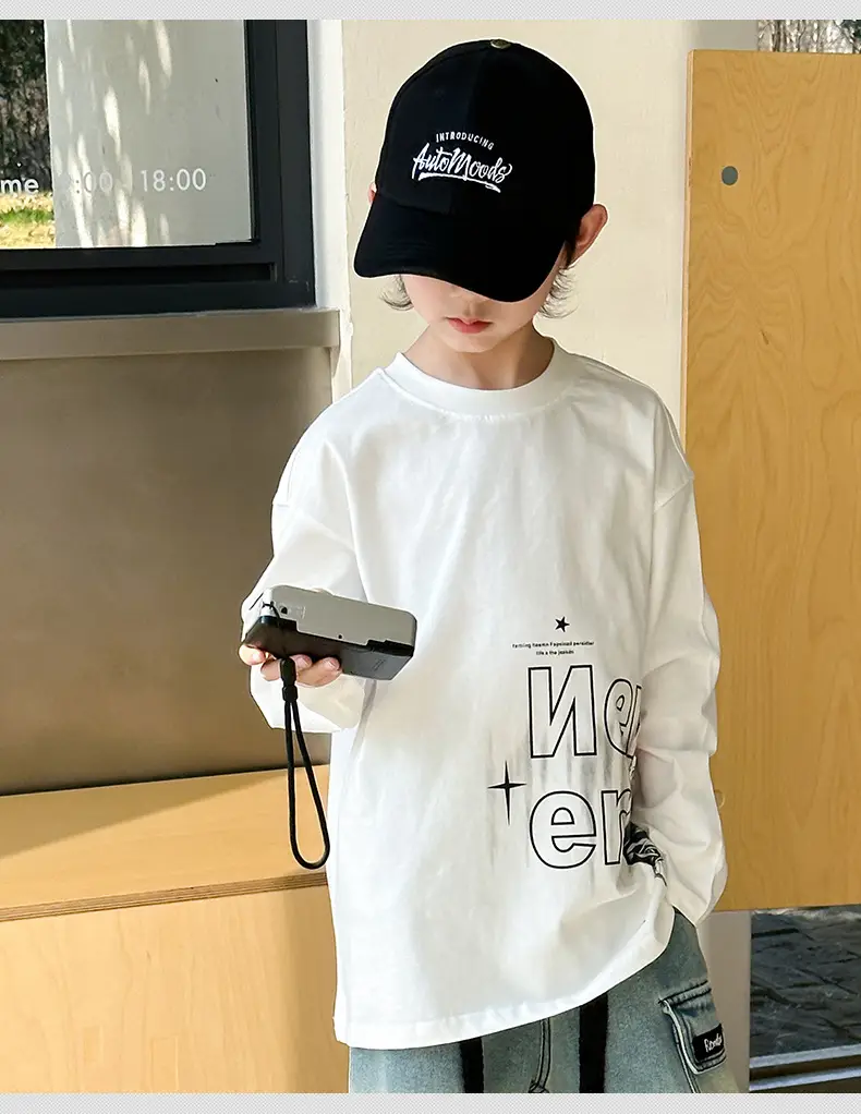 Boys Long Sleeve White T-Shirt Spring 2025 Medium Large — feature 10