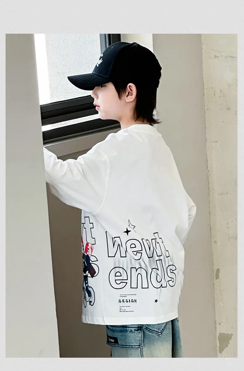 Boys Long Sleeve White T-Shirt Spring 2025 Medium Large — feature 12