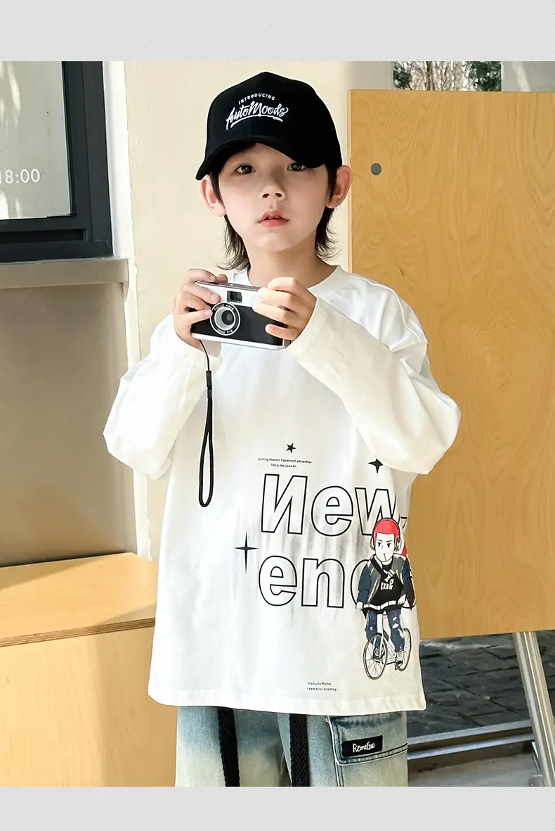Boys Long Sleeve White T-Shirt Spring 2025 Medium Large — feature 13