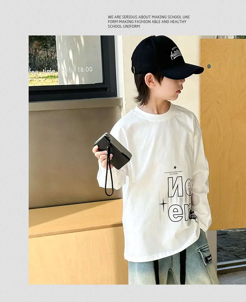 Boys Long Sleeve White T-Shirt Spring 2025 Medium Large — feature 8