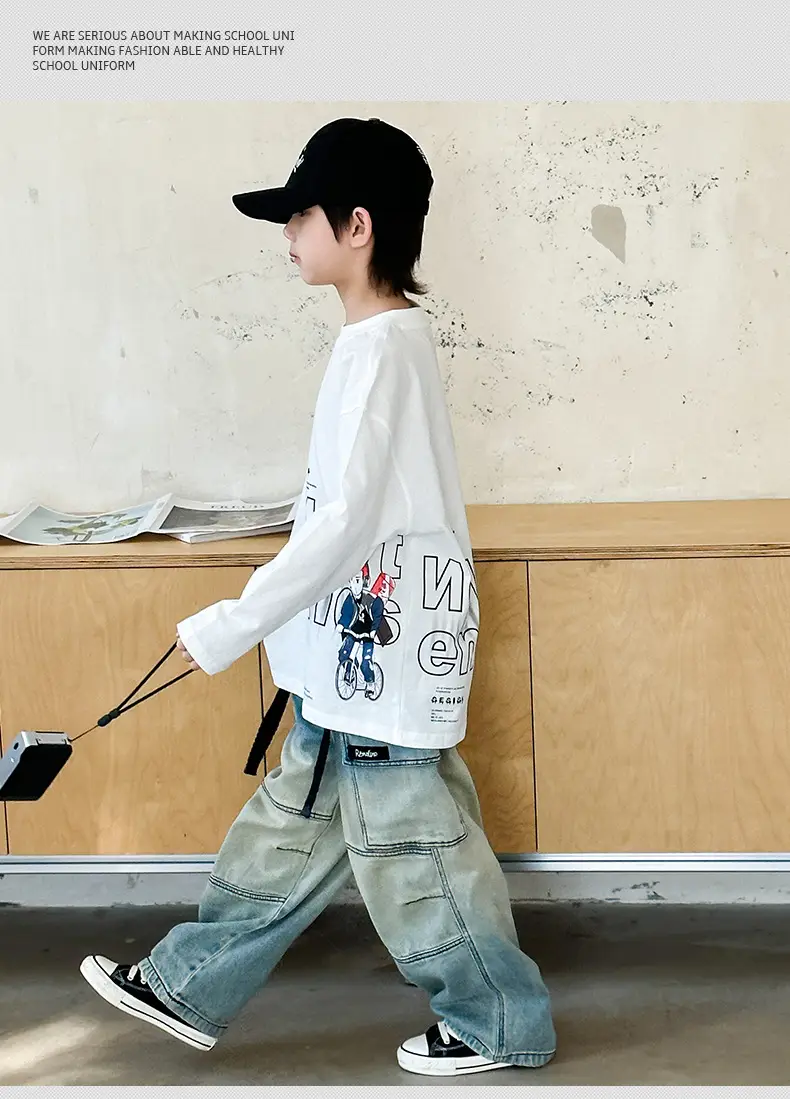Boys Long Sleeve White T-Shirt Spring 2025 Medium Large — feature 9