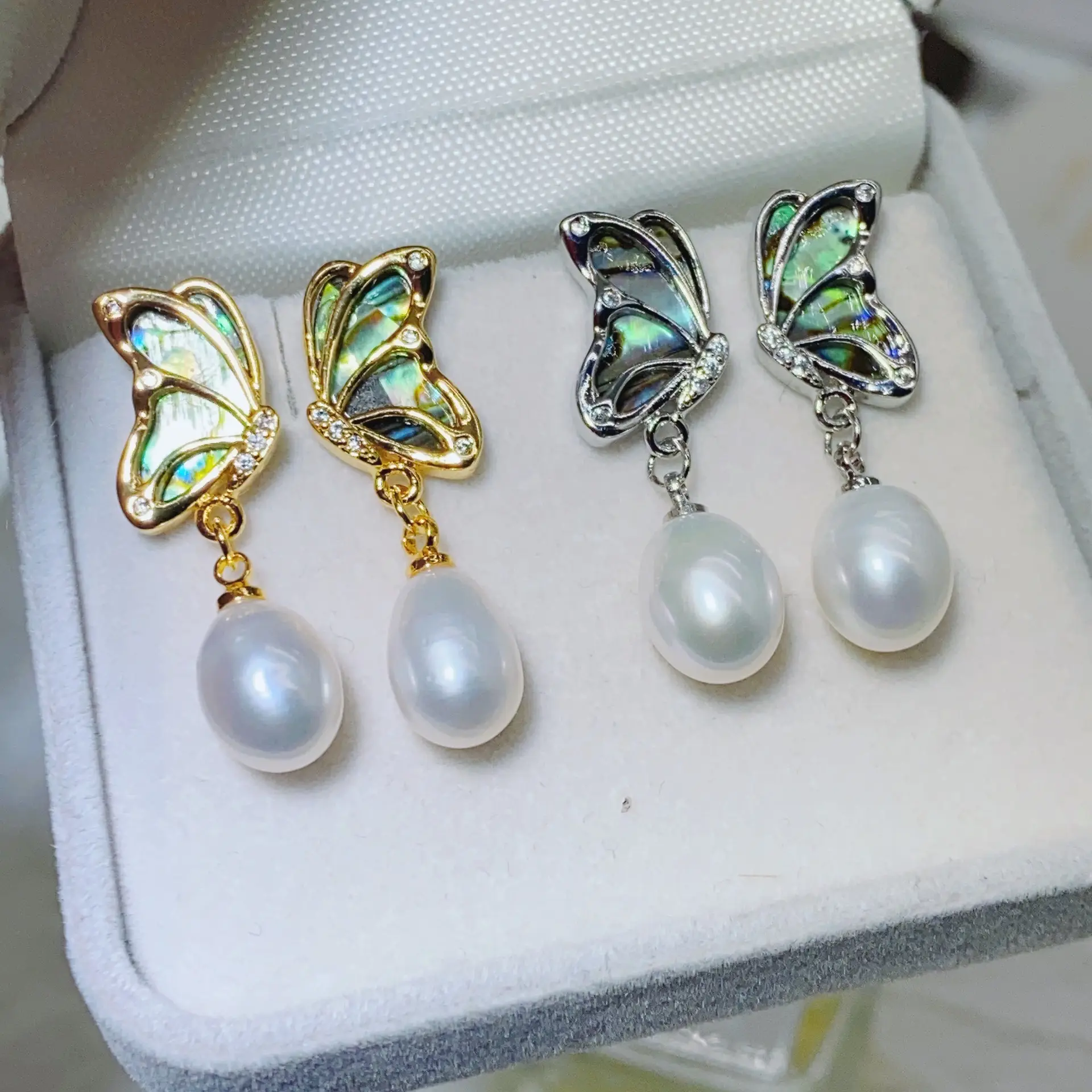 Abalone Shell Butterfly Pearl Earrings for Women