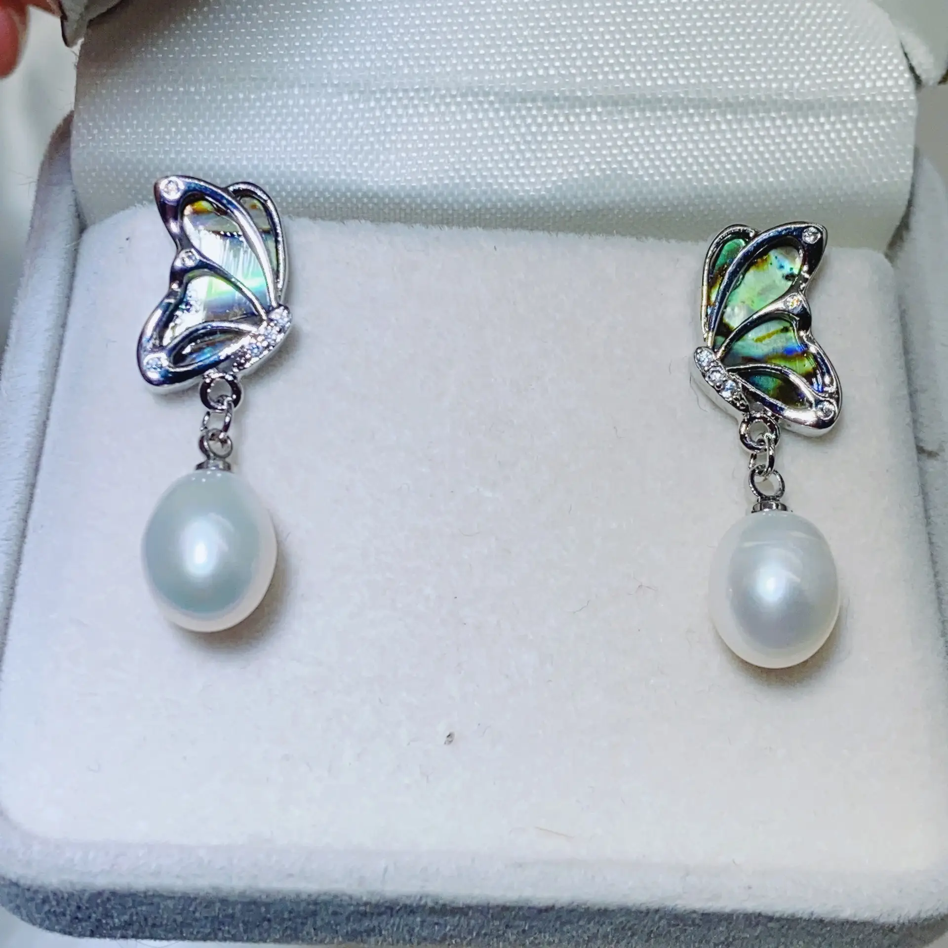 Abalone Shell Butterfly Pearl Earrings for Women