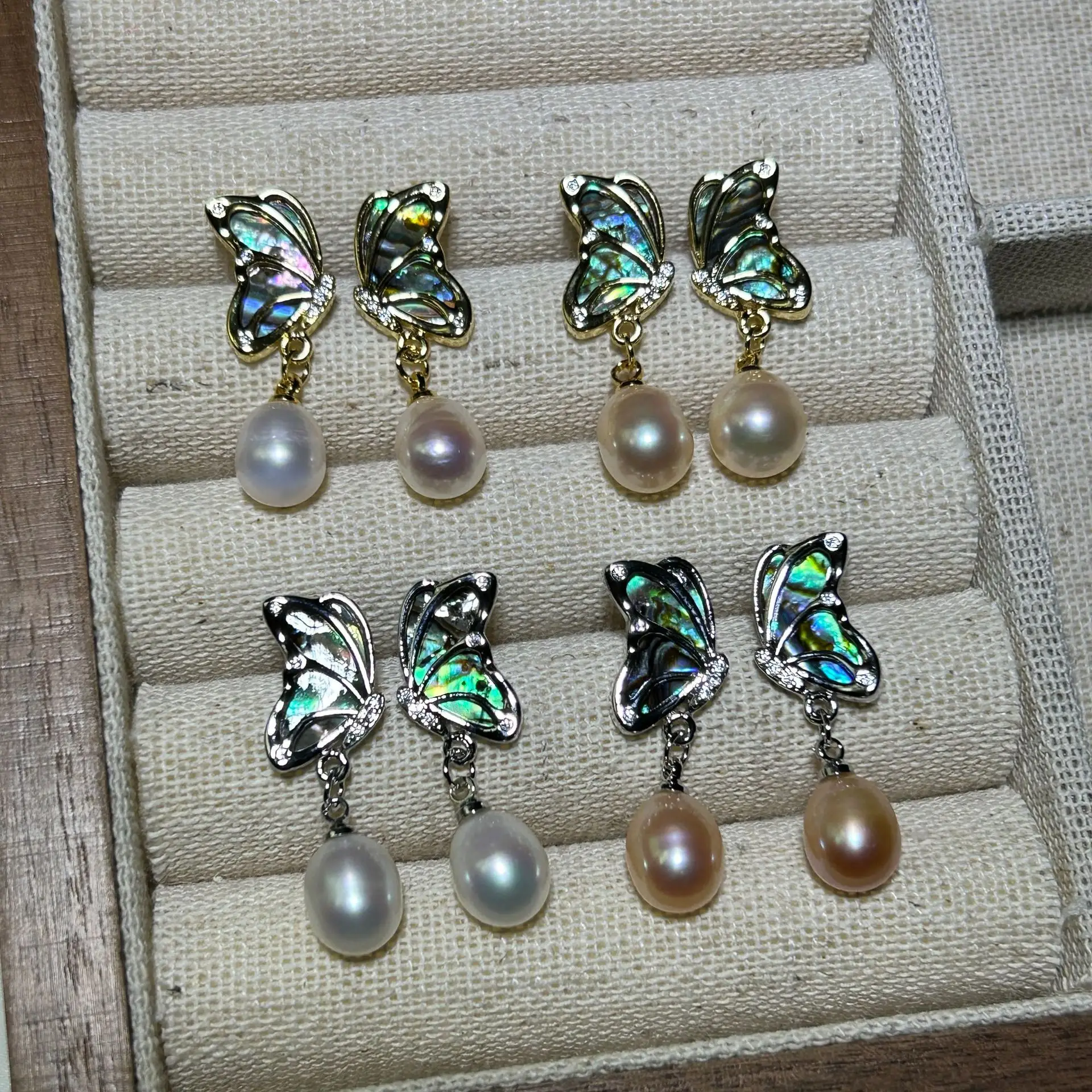 Abalone Shell Butterfly Pearl Earrings for Women