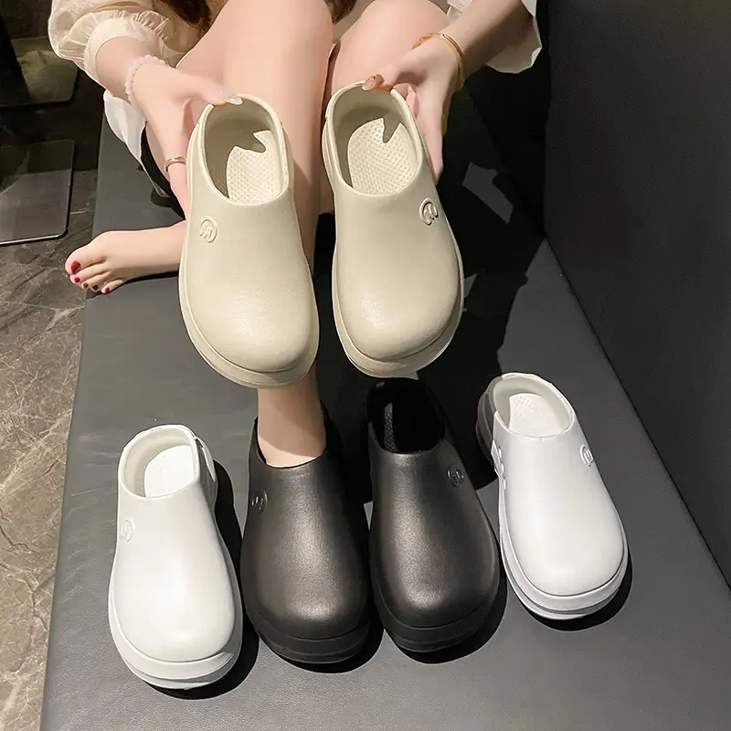 New chef shoes men's and women's thick-soled heightening shoes outer wear half-support lazy slippers summer fashion brand beach sandals - Image 5