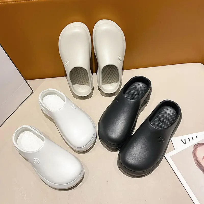 New chef shoes men's and women's thick-soled heightening shoes outer wear half-support lazy slippers summer fashion brand beach sandals - Image 6