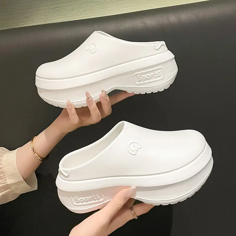 New chef shoes men's and women's thick-soled heightening shoes outer wear half-support lazy slippers summer fashion brand beach sandals - Image 7