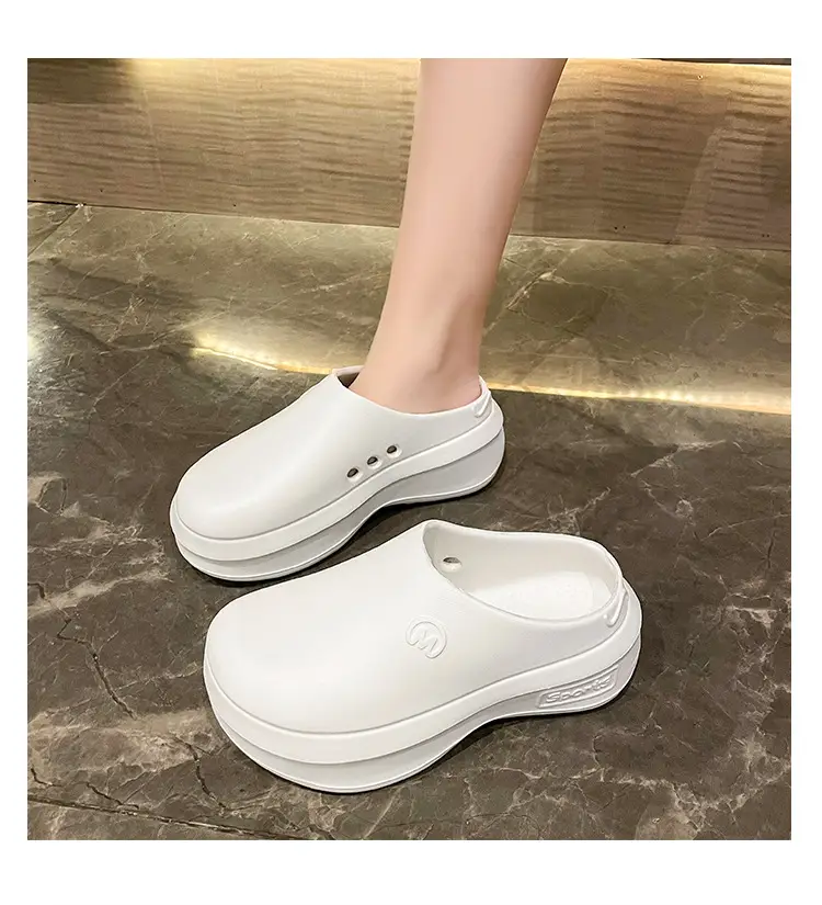 New chef shoes men's and women's thick-soled heightening shoes outer wear half-support lazy slippers summer fashion brand beach sandals — feature 10