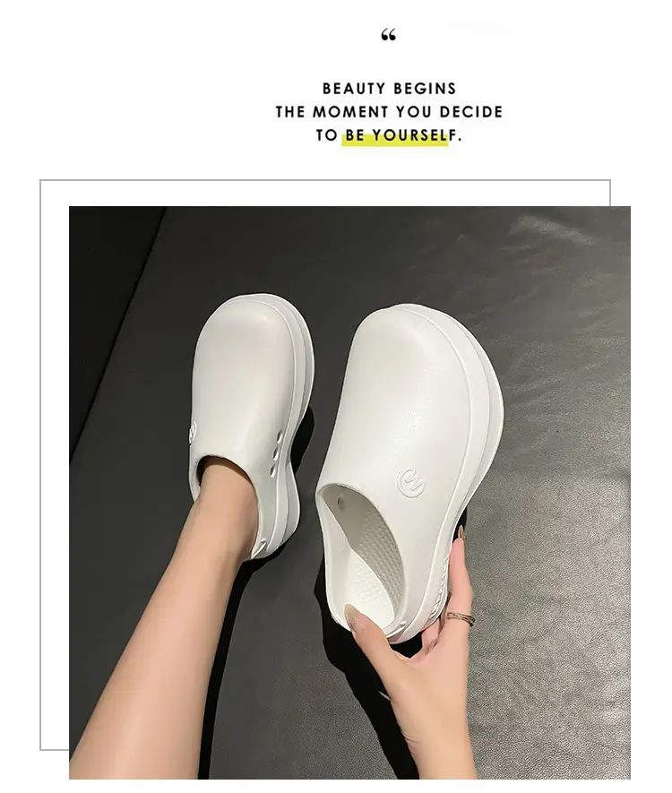 New chef shoes men's and women's thick-soled heightening shoes outer wear half-support lazy slippers summer fashion brand beach sandals — feature 11
