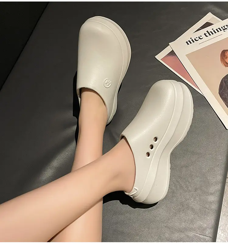 New chef shoes men's and women's thick-soled heightening shoes outer wear half-support lazy slippers summer fashion brand beach sandals — feature 12