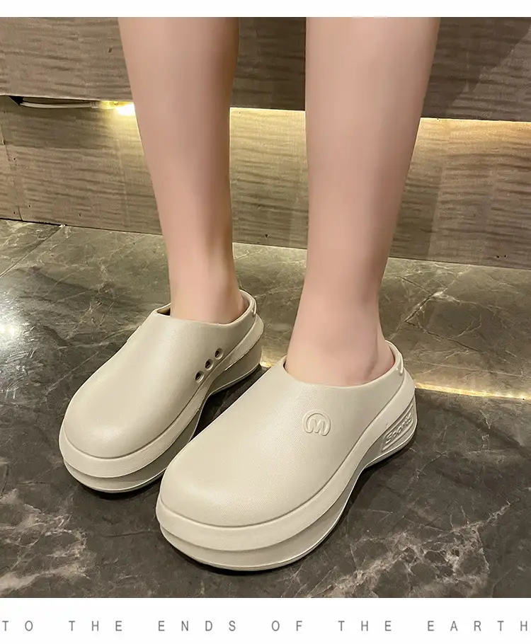 New chef shoes men's and women's thick-soled heightening shoes outer wear half-support lazy slippers summer fashion brand beach sandals — feature 14