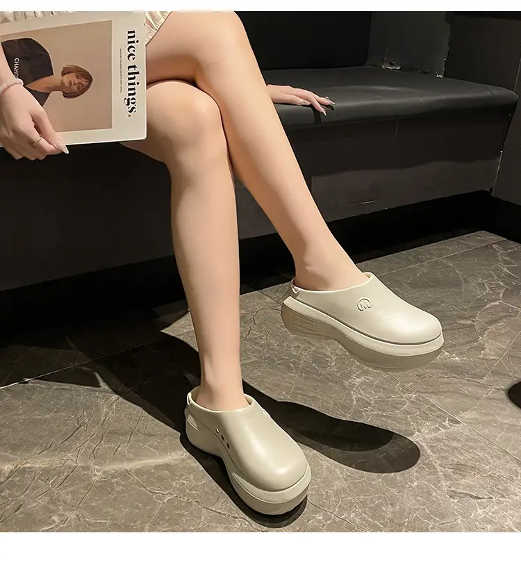 New chef shoes men's and women's thick-soled heightening shoes outer wear half-support lazy slippers summer fashion brand beach sandals — feature 15