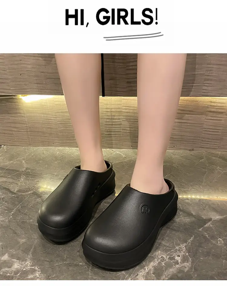 New chef shoes men's and women's thick-soled heightening shoes outer wear half-support lazy slippers summer fashion brand beach sandals — feature 20