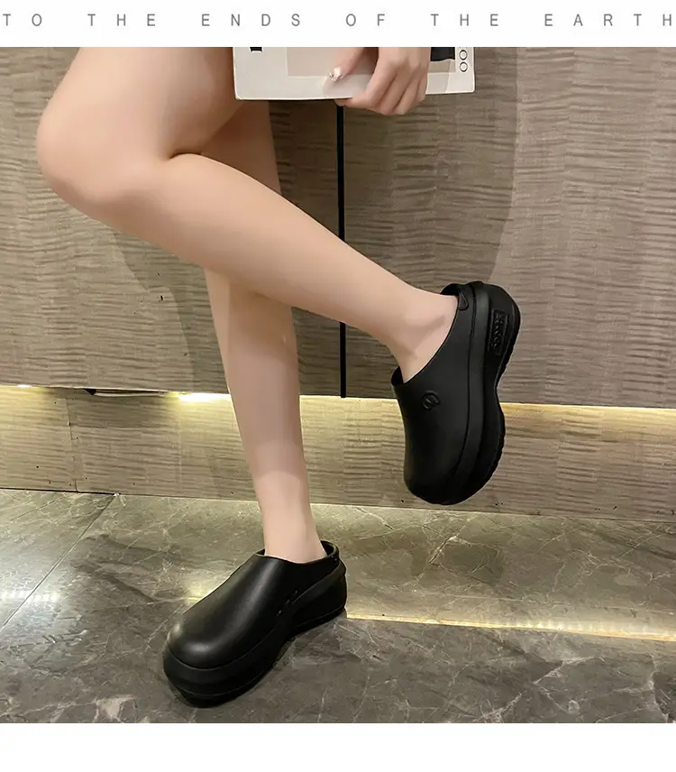 New chef shoes men's and women's thick-soled heightening shoes outer wear half-support lazy slippers summer fashion brand beach sandals — feature 21