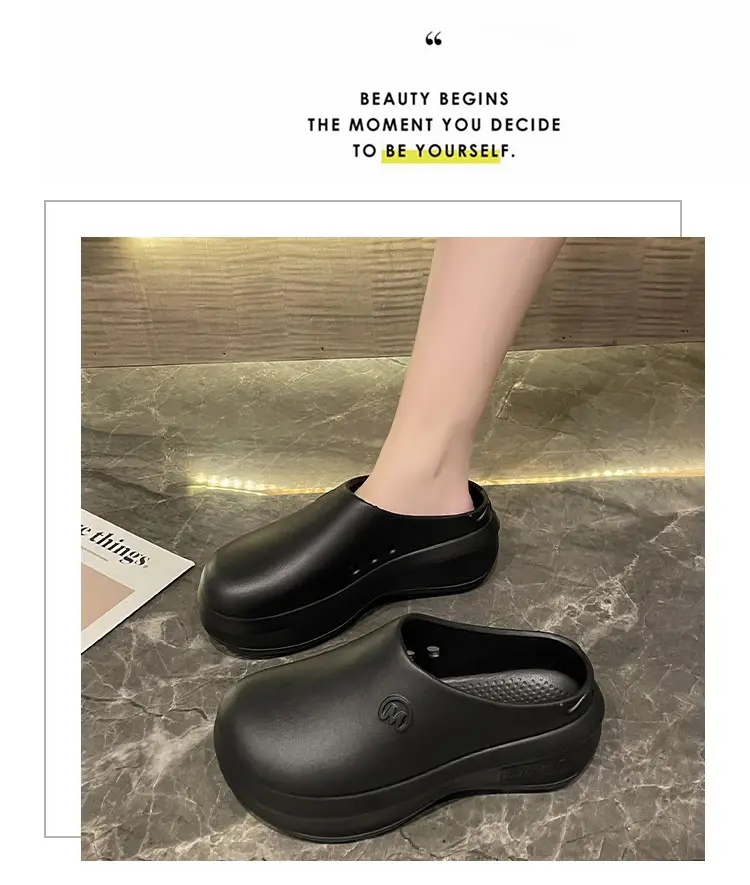 New chef shoes men's and women's thick-soled heightening shoes outer wear half-support lazy slippers summer fashion brand beach sandals — feature 23