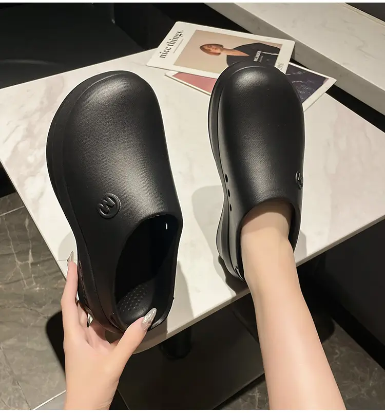 New chef shoes men's and women's thick-soled heightening shoes outer wear half-support lazy slippers summer fashion brand beach sandals — feature 24