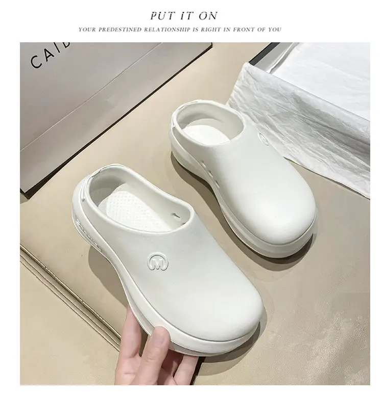 New chef shoes men's and women's thick-soled heightening shoes outer wear half-support lazy slippers summer fashion brand beach sandals — feature 27