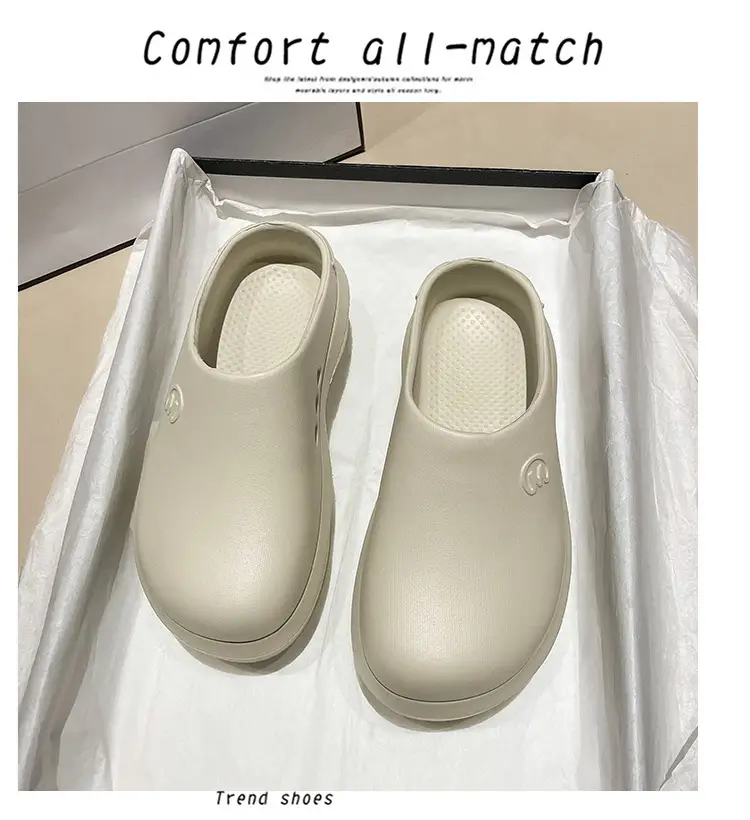New chef shoes men's and women's thick-soled heightening shoes outer wear half-support lazy slippers summer fashion brand beach sandals — feature 28