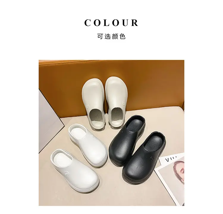 New chef shoes men's and women's thick-soled heightening shoes outer wear half-support lazy slippers summer fashion brand beach sandals — feature 3
