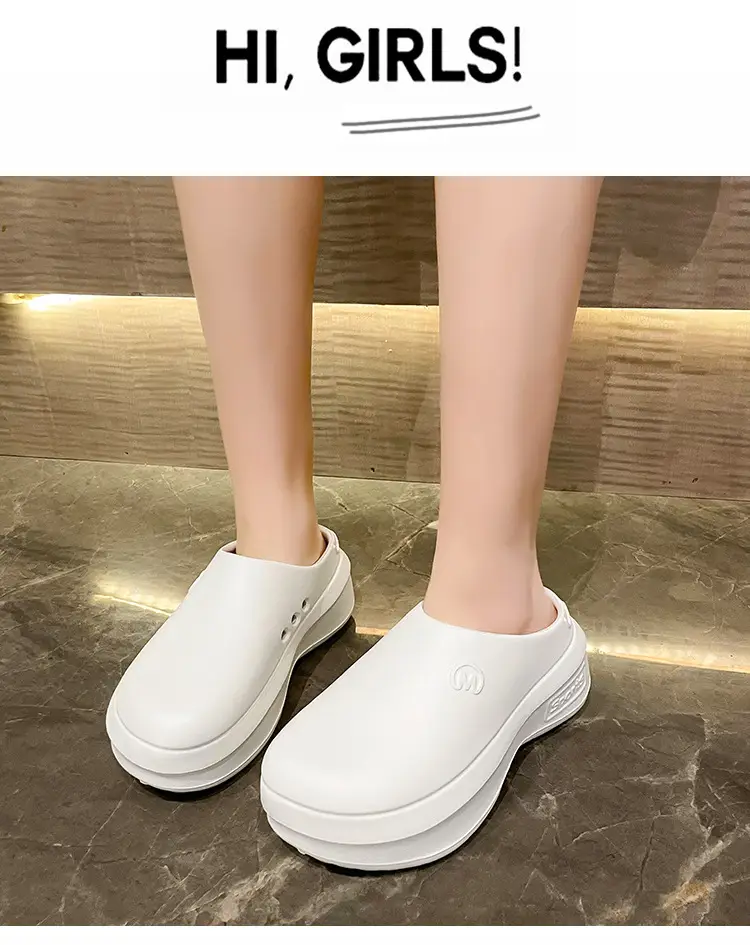 New chef shoes men's and women's thick-soled heightening shoes outer wear half-support lazy slippers summer fashion brand beach sandals — feature 8