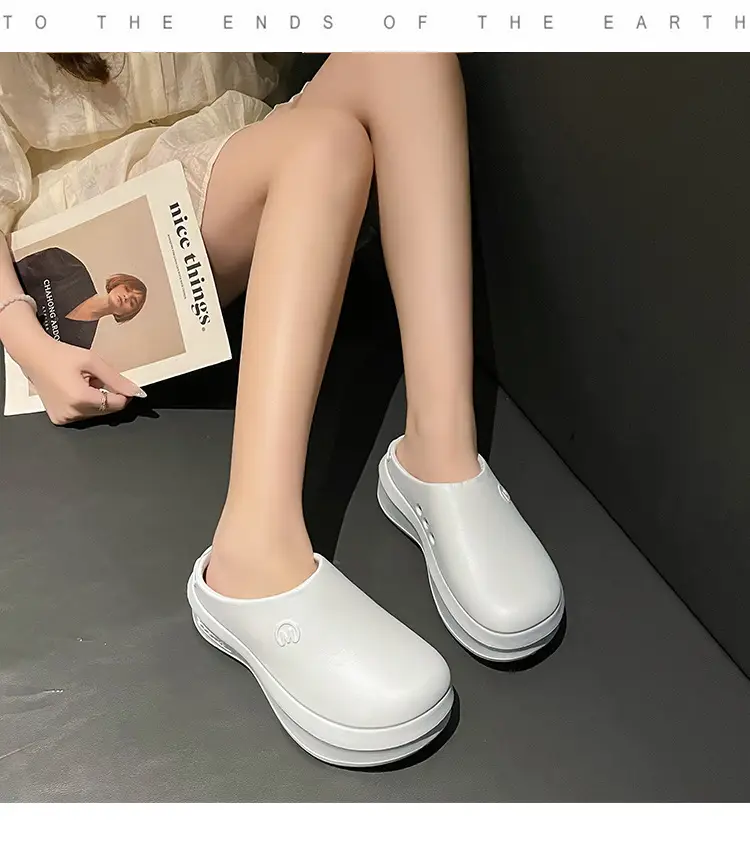 New chef shoes men's and women's thick-soled heightening shoes outer wear half-support lazy slippers summer fashion brand beach sandals — feature 9