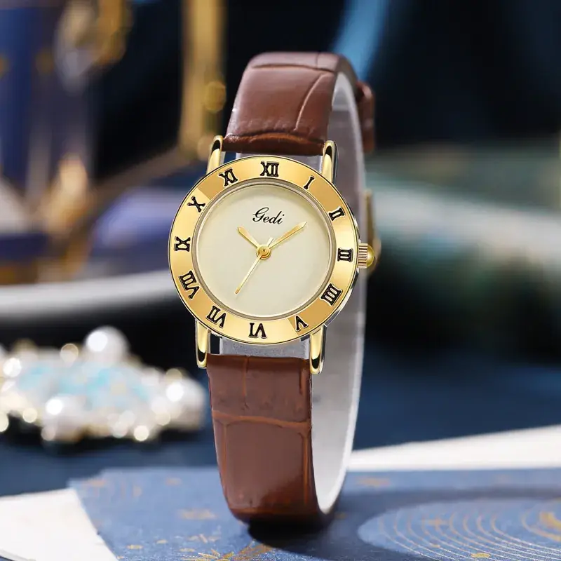 Gedi Vintage Black Leather Women's Quartz Watch - Image 7