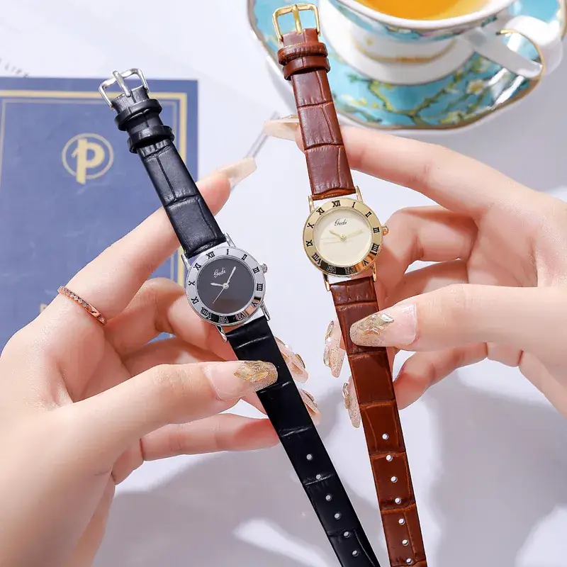 Gedi Vintage Black Leather Women's Quartz Watch - Image 8
