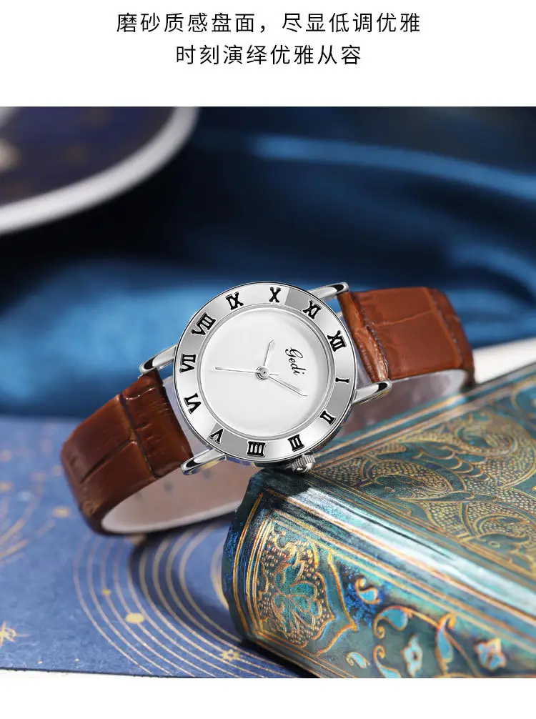 Gedi Vintage Black Leather Women's Quartz Watch — feature 10