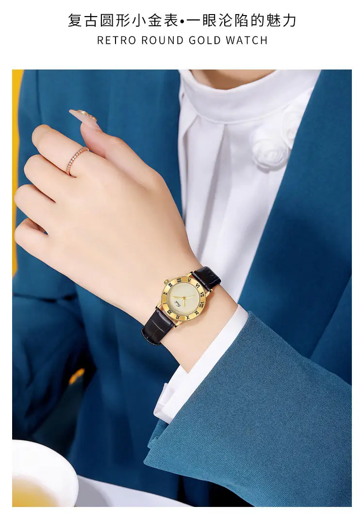 Gedi Vintage Black Leather Women's Quartz Watch — feature 11