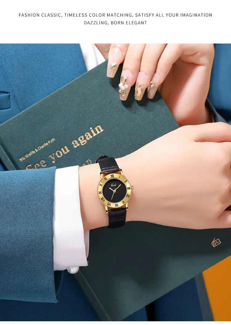Gedi Vintage Black Leather Women's Quartz Watch — feature 12