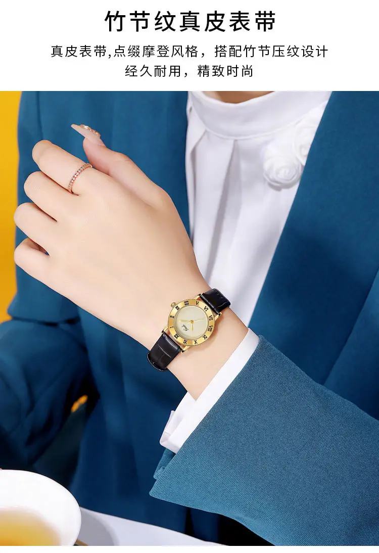 Gedi Vintage Black Leather Women's Quartz Watch — feature 4