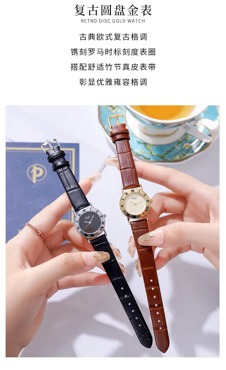 Gedi Vintage Black Leather Women's Quartz Watch — feature 9