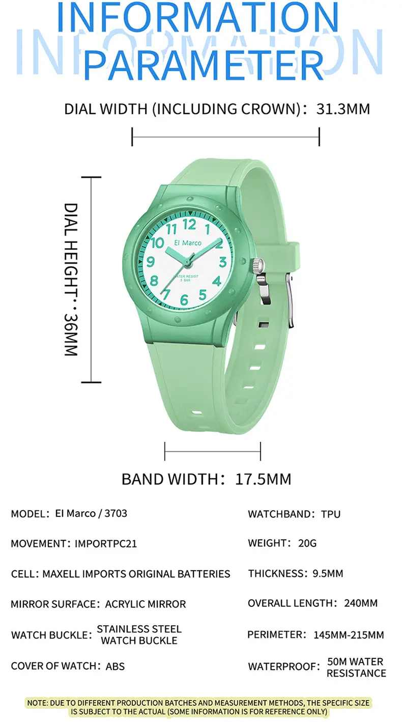 El Marco Waterproof Green Quartz Watch for Kids — feature 30