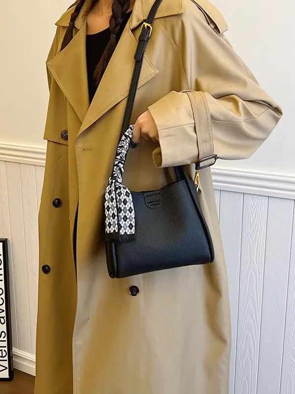 Women's Brown Leather Bucket Bag with Tassel Handle - Image 7