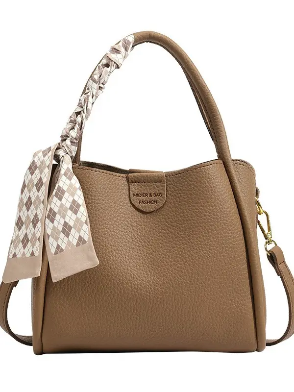Women's Brown Leather Bucket Bag with Tassel Handle - Image 8