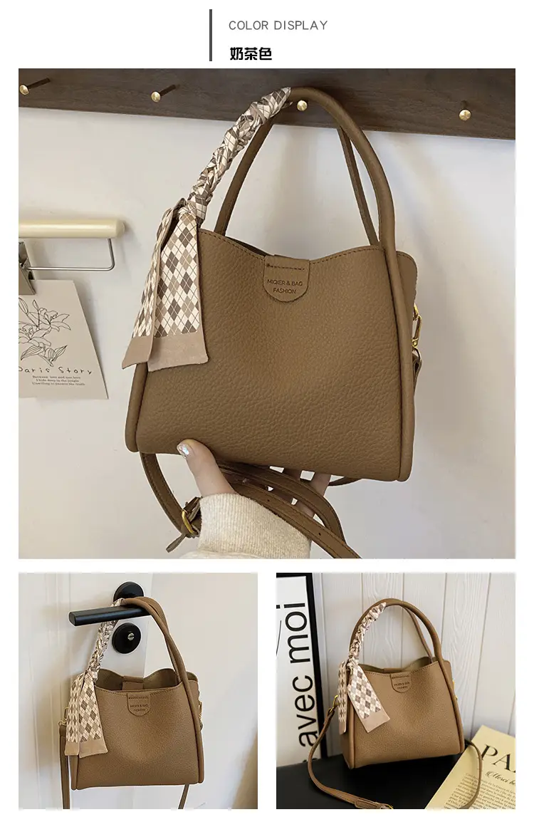 Women's Brown Leather Bucket Bag with Tassel Handle — feature 16