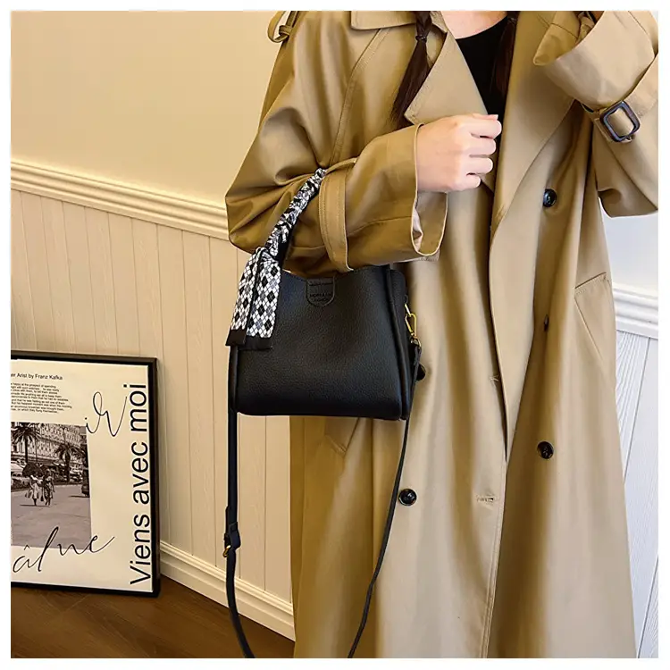Women's Brown Leather Bucket Bag with Tassel Handle — feature 6