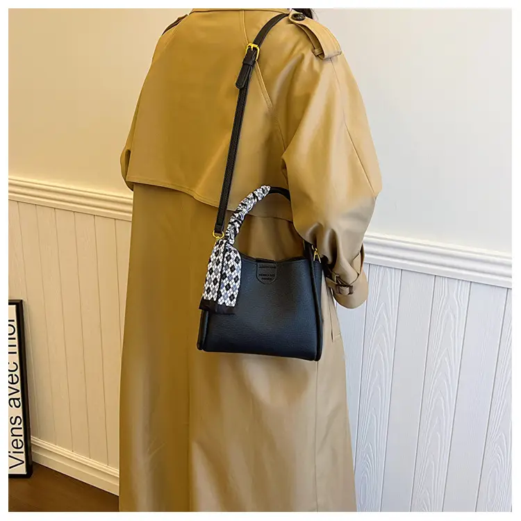 Women's Brown Leather Bucket Bag with Tassel Handle — feature 7
