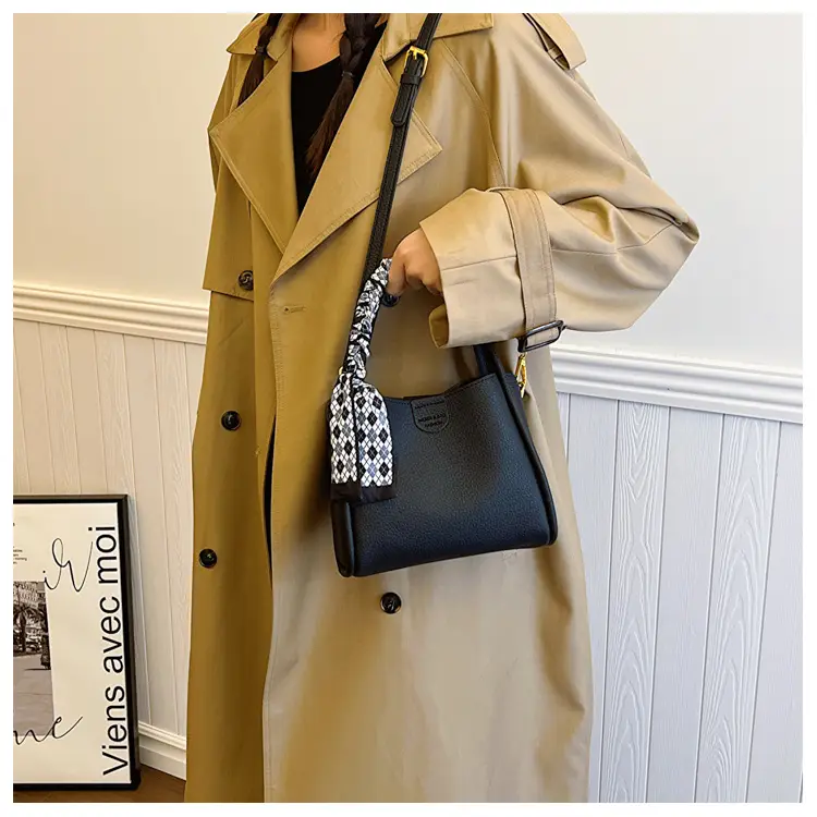 Women's Brown Leather Bucket Bag with Tassel Handle — feature 8