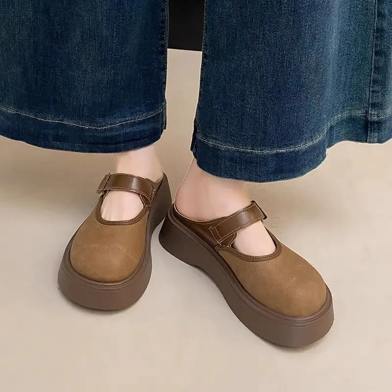 Women Brown Thick Heel Mary's Slippers 2025 - Image 6