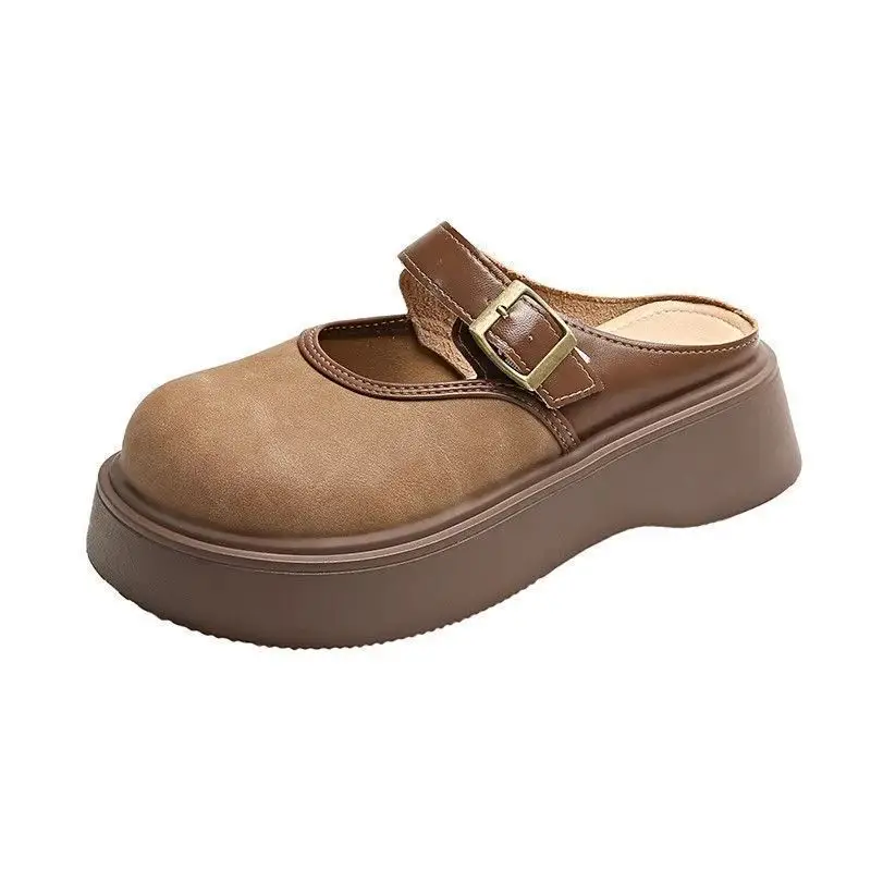 Women Brown Thick Heel Mary's Slippers 2025 - Image 7