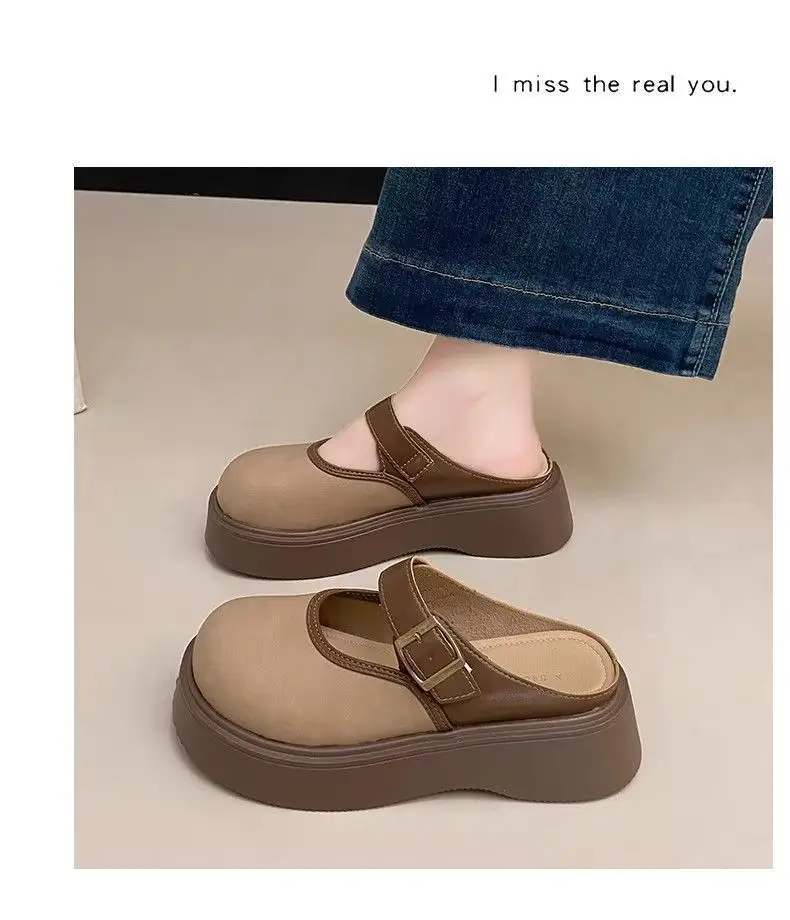 Women Brown Thick Heel Mary's Slippers 2025 — feature 12