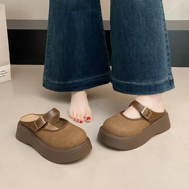 Women Brown Thick Heel Mary's Slippers 2025 — feature 13