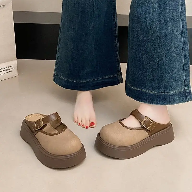Women Brown Thick Heel Mary's Slippers 2025 — feature 14